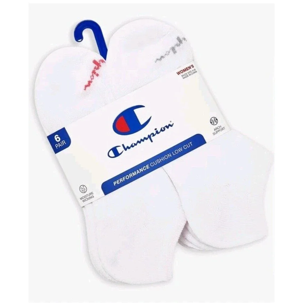 CHAMPION SOCKS WOMEN'S - LOW CUT  WHITE  - SHOE SZ 4-10 PACK 6